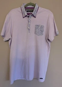 Guide London Lilac Polo Shirt Floral Trim Button Down Collar Short Sleeve Large - Picture 1 of 7