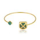 18k Yellow Gold Plated Turkish Designer Green Onyx Handmade Cuff Bracelet