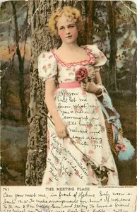 The Meeting Place 1900 Woman in Front of Tree pm Postcard - Picture 1 of 2