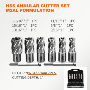 US Stock 1" Depth Annular Cutter Set 8pcs for Mag Drill Press 9/16 to 1-1/16  - Picture 1 of 7