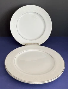 (3) Southwicke by Japan 10 1/4” Dinner Plates White Design on Rim Platinum Trim - Picture 1 of 4