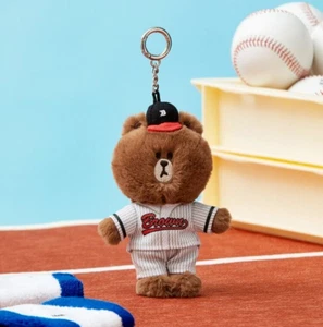 LINE FRIENDS Official BROWN Bear Soft Plush Doll Baseball Key Chain Keyring - Picture 1 of 8