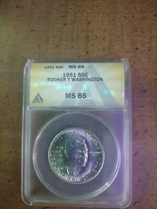 1951 Booker T. Washington Commemorative Half Dollar. ANACS  MS65 Frost White! BU - Picture 1 of 2