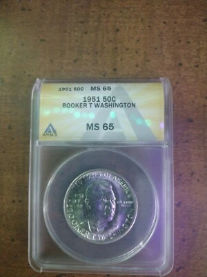 1951 Booker T. Washington Commemorative Half Dollar. ANACS  MS65 Frost White! BU - Image 1 of 2