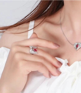 Angel Wings Ruby Zirconia 925 Sterling Silver 22K White GoldFilled FREE SHIPPING - Picture 1 of 6