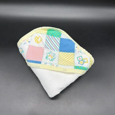Vintage Hooded Baby Bath Towel Hamco 1990s Yellow Patchwork Teddy Bear Neutral - Image 1 of 4