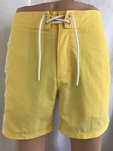 New Lacoste Mens Premium Surf Swim Trunks Board Shorts, Yellow Logo, Size L