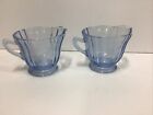 Vintage FEDERAL GLASS Light Blue MADRID  Footed Creamer Dish Wedding SET OF 2