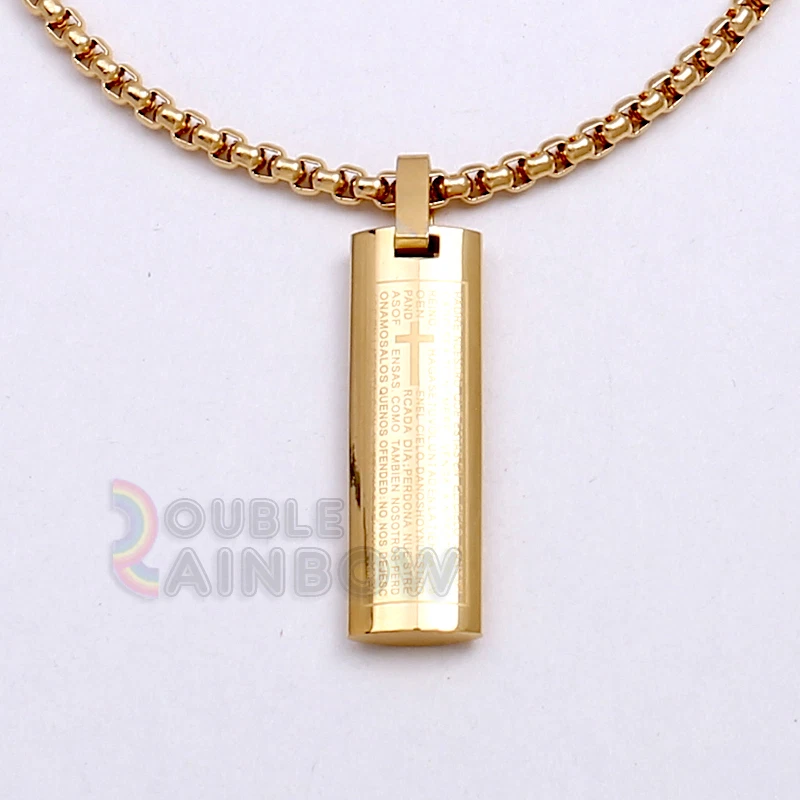 Cadena collar caja 3,5 mm colgante de oración Señor oro plata acero inoxidable para hombre #17 Foto 1 de 1