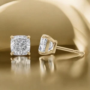 Pendiente de diamantes con cojín creado en laboratorio de oro amarillo de 18 quilates certificado IGI 2,00 quilates - Imagen 1 de 8