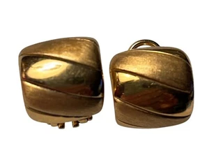 Pendientes de aro a rayas de oro amarillo de 14K Italia para mujer firmados MI - Imagen 1 de 6
