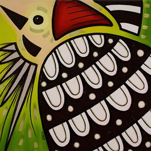 Giclee fine art print of oil painting Woodpecker bird, abstract 10"×10", 20"×20" - Picture 1 of 3