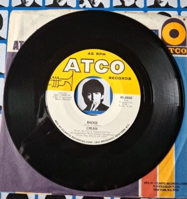 Cream Eric Clapton George Harrison Co-write Badge USA 1969 45 7" Vinyl Mono ATCO - Image 1 of 4