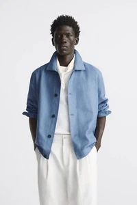 New Zara Linen Cotton Jacket 6861/446 Blue S coat overshirt shirt outerwear - Picture 1 of 9