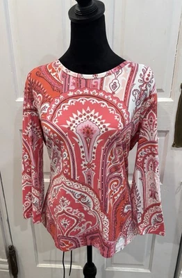 Top J McLaughlin Rosa Blanco Cachemira Manga 3/4 Talla XL NUEVO SIN ETIQUETAS Rn16859 Foto 1 de 4