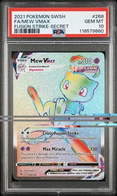 Pokémon Sword & Shield Fusion Strike Secret 2021 #268 arte completo/mew VMAX PSA 10 Foto 1 de 2