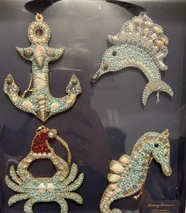 X4 TOMMY BAHAMA CHRISTMAS ORNAMENTSS BEACH HOUSE -ANCHOR,SAILFISH,CRAB,SEAHORSE - Picture 1 of 5