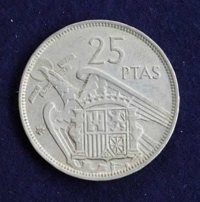 1957 (58) Spain 25 Pesetas Copper-Nickel Coin KM 787 - Image 1 of 4