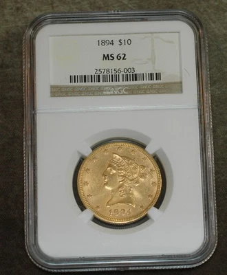 1894 US $10 Gold Eagle Liberty Head MS62 NGC Free Shipping - Image 1 of 3