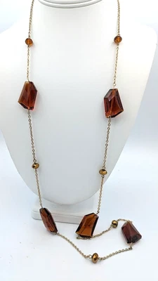 Collar largo tono dorado facetado ámbar cristal estación joyería de moda Foto 1 de 4