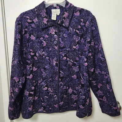 Chaqueta Coldwater Creek Reversible Púrpura Tapiz Paisley Floral Metálica Grande Foto 1 de 4
