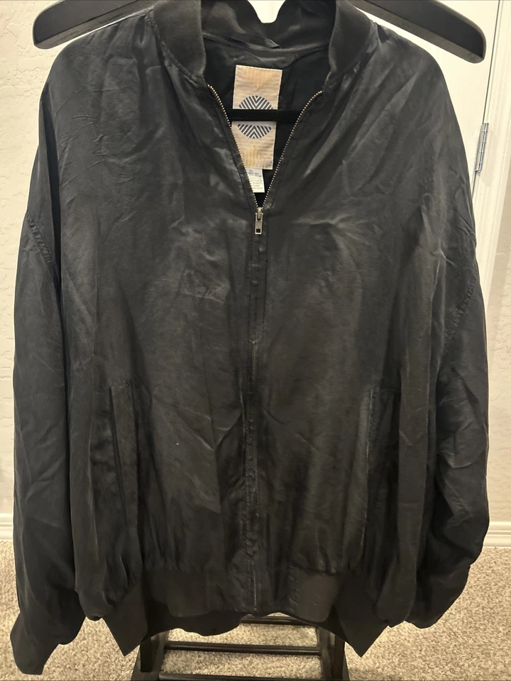 Chaqueta de seda UOMO para hombre XL negra bombardero cremallera completa ligera vintage retro años 90 Foto 1 de 4