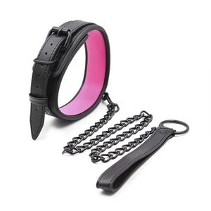 Bondage Faux Leather Restraints Choker Collar with Metal Chain - Picture 1 of 6