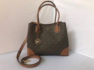MICHAEL KORS MERCER GALLERY MEDIUM TOTE BAG BROWN LOGO $358 - Picture 1 of 9