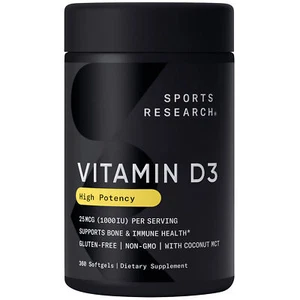 Sports Research Vitamin D3 Dietary Supplement - 360 Softgels - Picture 1 of 6