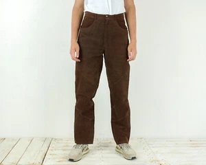 Brown Leather Mens W31 L34 Trousers Regular Fit Western Cowboy Suede vtg W32 S M - Picture 1 of 6