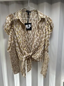 QED LONDON You Gotta Be-leaf us Puff sleeve tie Blouse size S (QY168) - Picture 1 of 7