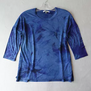 Jess & Jane Top Floral Art to Wear Blue Size Medium - Picture 1 of 7