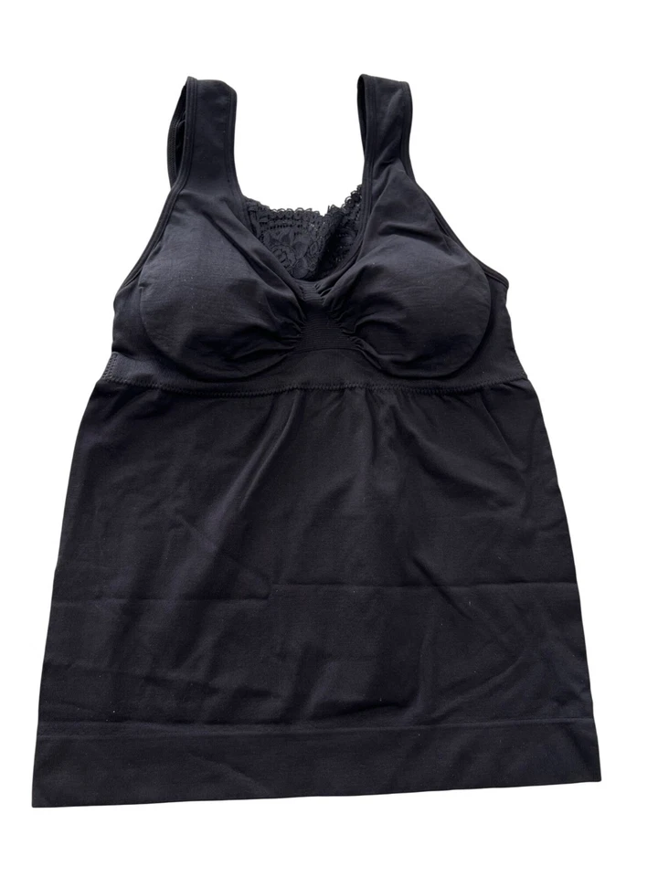 Regata Rhonda Shear sem costura tamanho pequeno inserção de renda almofadas removíveis lounge preto - Imagem 1 de 4