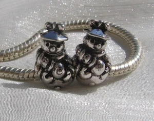 LOT 2 CHARMS PERLES ANNEAUX BONHOMME DE NEIGE NOEL METAL ARGENTE *E220 - Picture 1 of 1