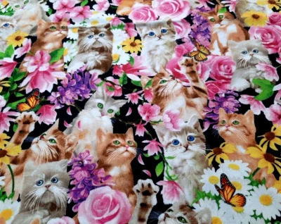 1 Yd Timeless Treasures Cats & Flowers Michael-C4122 Bright Colors Cotton Fabric - Image 1 of 4