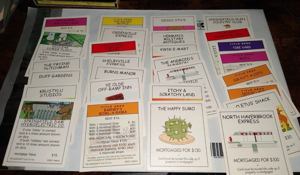The Simpsons (2000) Monopoly Board Game: Replacement Title Deed Cards (Set) Only - Image 1 of 1
