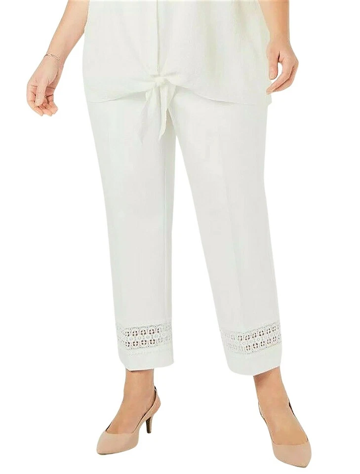 Alfani Womens White Slim Leg Tummy Control Lace Ankle Pants Plus 18w BHFO 8344