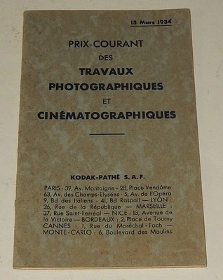KODAK 1934 : Prix Courants des Travaux PHOTOGRAPHIQUES et CINEMATOGRAPHIQUES - Photo 1/4