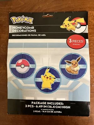 Pokemon Poke Ball Eevee Pikachu Colgante Nido de Abeja Decoración 3 Piezas Foto 1 de 3