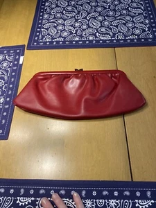 Leather Vintage 1960s Era Double Lock Cherry Red Clutch Bag Purse - Picture 1 of 17