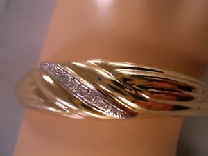 HEAVY WIDE 14K YELLOW GOLD ROUND CUT DIAMOND BANGLE BRACELET 6 3/4" 12.34G - Picture 1 of 10