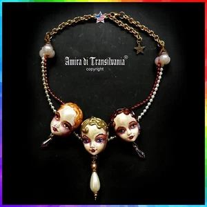 Belle Epoque Jewelry Necklace Pendant Vintage Doll Head Art Deco Jewellery Charm - Picture 1 of 24
