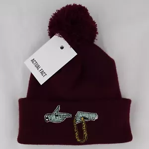 Hechos reales Run The Jewels Hip Hop Roll Up Bobble Pom Burgandy Gorro Sombrero - Imagen 1 de 3