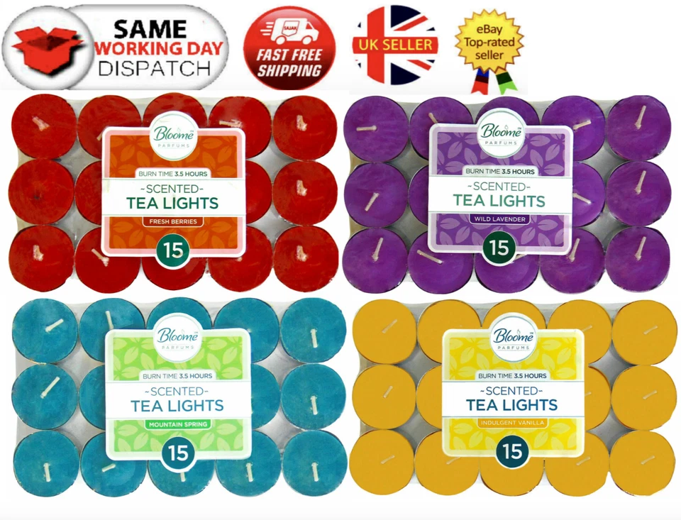 15pk Scented Tea Lights Candles  Variety of Fragrances 3.5 Hour Burn Time UK - Image 1 of 1