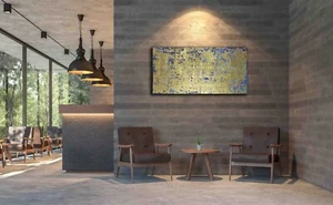 Abstraktes, unikates Leinwandbild "ACHIRD", mit Blattgoldveredlung. 120x60x2cm - Bild 1 von 11