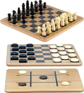 Regal Games Reversible Wooden Board for Checkers & Tic-Tac-Toe-24 Interlocking - Picture 1 of 6