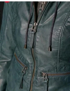 💐Maze Damen Lederjacke Anorak Blouson Jacke Grün Echtes Weiches Leder XL 42 44 - Bild 1 von 10