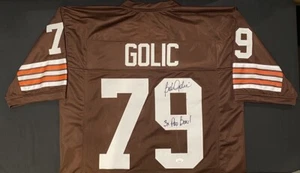 Maglietta retrò Bob Golic Cleveland Browns Notre Dame firmata auto stile professionale ~ JSA - Foto 1 di 5