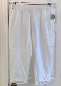 For Cynthia Womens Linen Pants White Cropped Cuffed Plus Size 2X Lightweight NEW - Picture 1 of 9