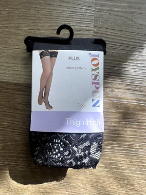 Joyspun Coxa Ponto Alto + Acabamento de Renda Transparente Preto Resistente ao Rolo Plus Size 2pk - Imagem 1 de 2